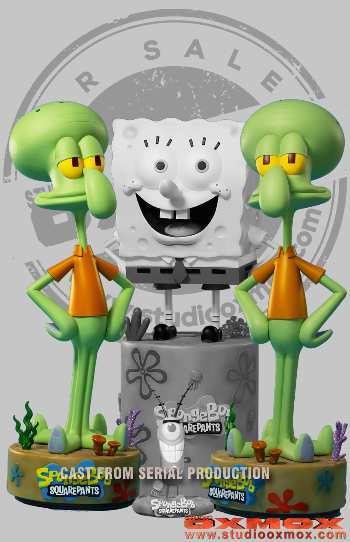 spongebob squarepants, squidward statue,  with large base